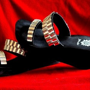 Yellow Box - rhinestone dress wedges- women's size 8